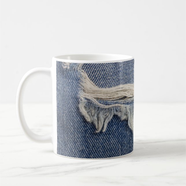 Taza De Café Textura de jeans despojados, fondo elegante. (Izquierda)