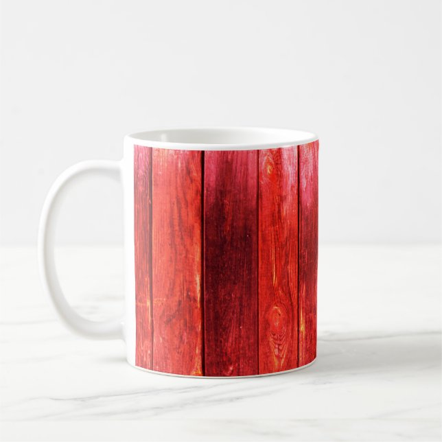 Taza De Café Textura de la pared de madera roja brillante. Text (Izquierda)