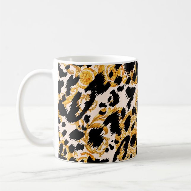 Taza De Café Textura de leopardo: patrón barroco dorado. (Izquierda)