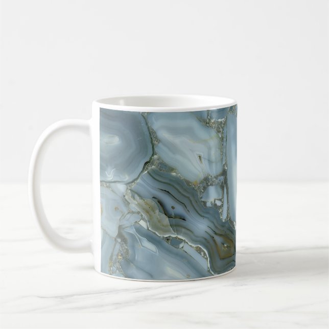 Taza De Café Textura de Mármol Azul Verde Turquesa Arañada (Izquierda)