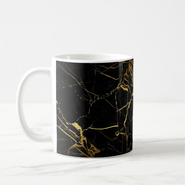 Taza De Café Textura de mármol negro y oro de lujo (Izquierda)