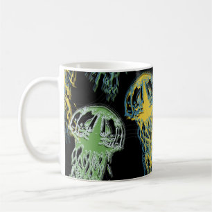 Taza De Café Textura de medusa dibujada a mano. Sopa dibujada a