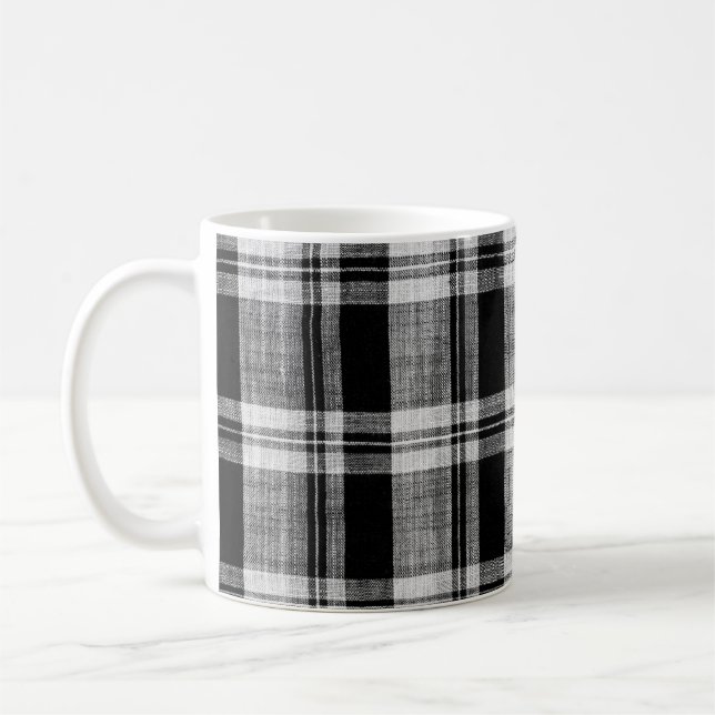 Taza De Café Textura de tela de plástico blanco y negro a cuadr (Izquierda)