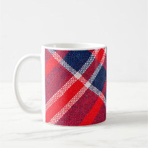 Taza De Café Textura de tela roja y azul a lana a cuadros