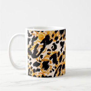 Taza De Café Textura leopardo con estampado barroco dorado
