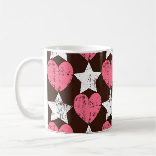 Taza De Café Textura Retro Threadbare Hearts Stars