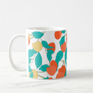 Taza De Café Textura sin foco con frutas y hojas