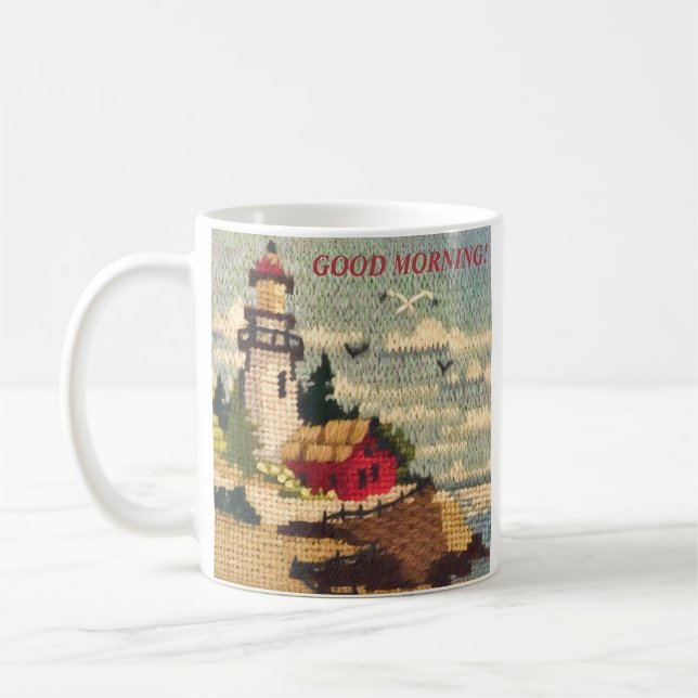 TAZA DE CAFÉ TEXTURACIÓN DE LA LIGHTHOUSE DE NEEDLEPOINT EN TEM (Izquierda)