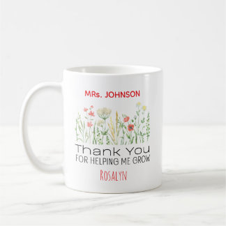 Taza De Café Thank You For Helping Me Grow Personalized Teacher