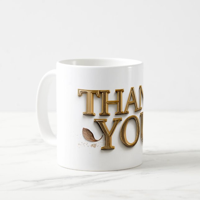 Taza De Café THANK YOU, gold-colored text, (Anverso izquierdo)