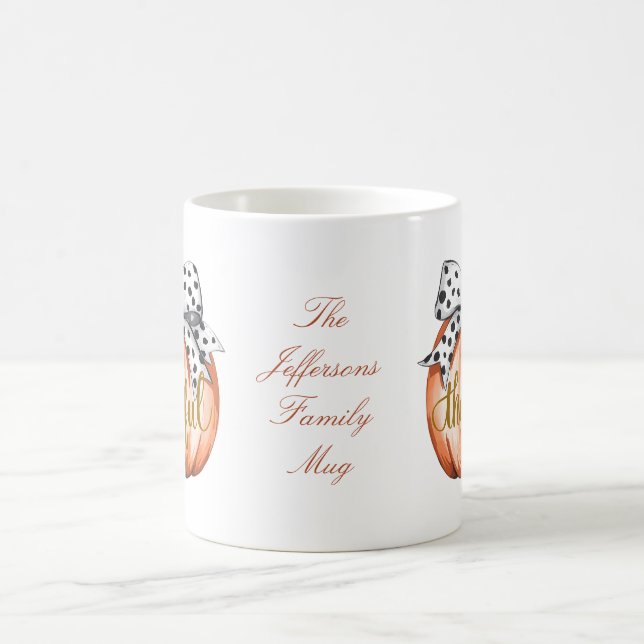 Taza De Café Thankful Pumpkin with Polka Dot Bow Personalized (Centro)