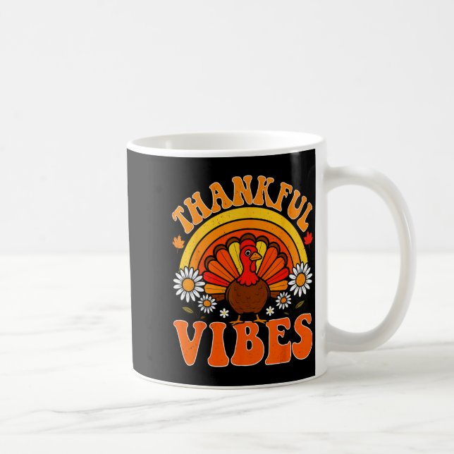 Taza De Café Thankful Vibes Autumn Retro Turkey Thanksgiving Ra (Derecha)