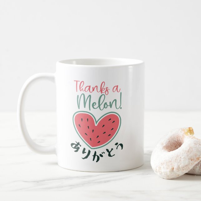 Taza De Café Thanks a Melon Kawaii Heart Watermelon Japanese (Con donut)