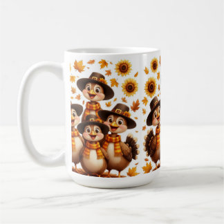 Taza De Café Thanksgiving Mug with turkeys family