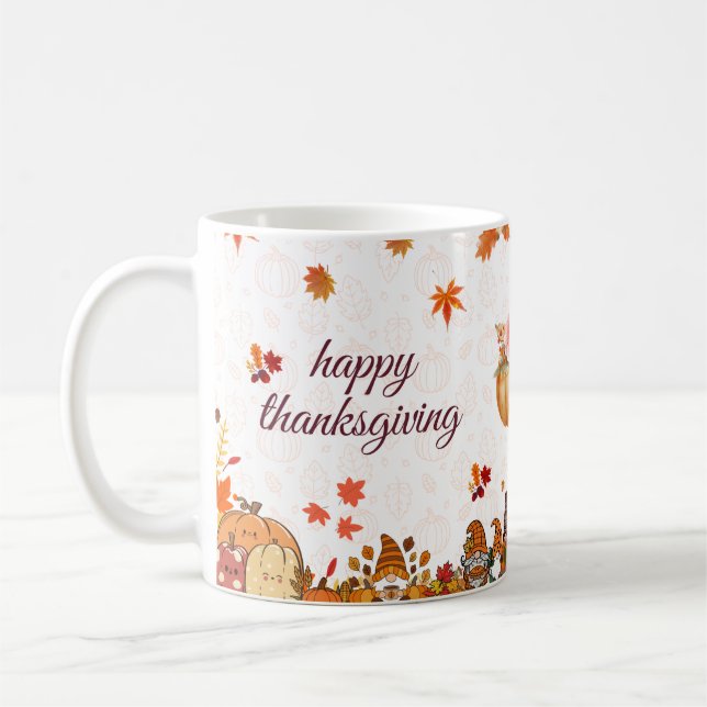 Taza De Café Thanksgiving Pumpkin Gnome Banner (Izquierda)