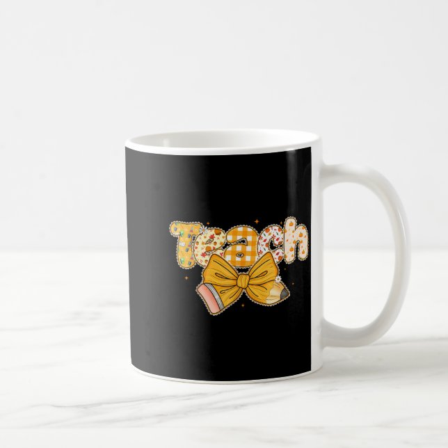 Taza De Café Thanksgiving Teacher Pencil Bow Fall One Thankful  (Derecha)