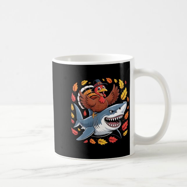 Taza De Café Thanksgiving Turkey Riding Shark Funny Autumn Boys (Derecha)
