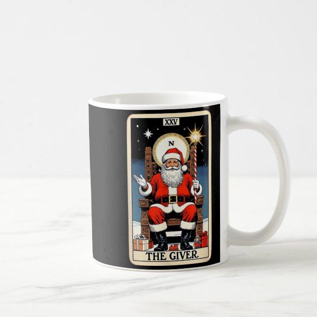 Taza De Café The Giver Santa Tarot Card Style Christmas Graphic (Derecha)