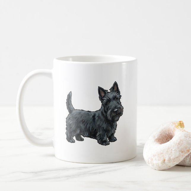 Taza De Café The Highland Diehard – Scottish Terrier Spirit Art (Con donut)