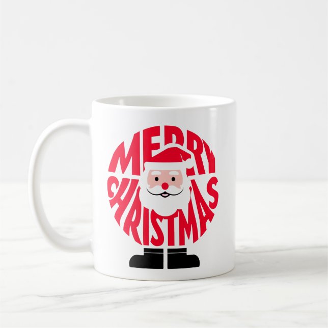 Taza De Café The "MERRY CHRISTMAS" Santa Word Art Mug (Izquierda)