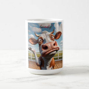 Taza De Café The Silly Cow - "¿En serio?" Diseño de comillas di