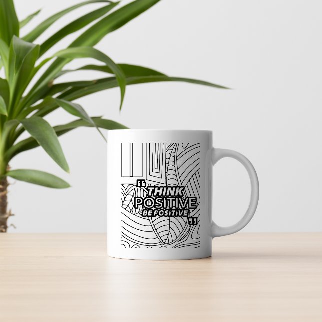 Taza De Café Think Positive – Motivational Line Art Mug (Subido por el creador)