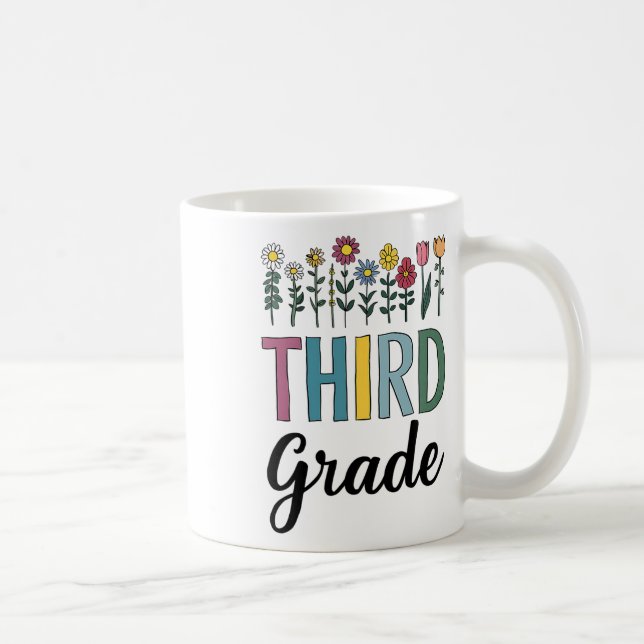 Taza De Café Third Grade Teacher Wildflower Back To School Flor (Derecha)