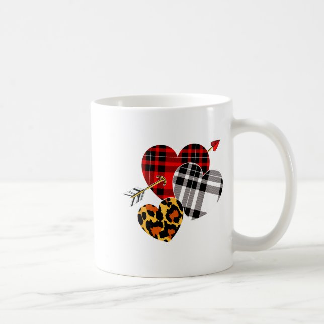 Taza De Café Three Hearts Leopard Buffalo Plaid Valentines Day  (Derecha)