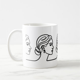 Taza De Café Three Profiles in One Line – Minimalistic Panorama