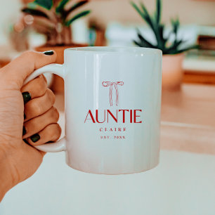 Taza De Café Tía Minimalista con Lazo Rojo Fecha de Est. y Nomb