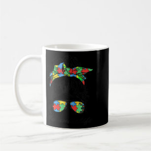 Taza De Café Tía Vida Autismo Conciencia Desordenada Chica Bun