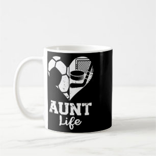 Taza De Café Tía Vida Fútbol Hockey Corazón Dividido Juego Depo