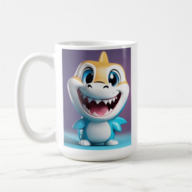 Taza De Café tiburón bebé, mascota 3d, cuerpo completo, sonrisa (Izquierda)
