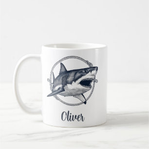 Taza De Café Tiburón Blanco Gran Antiguo Náutico