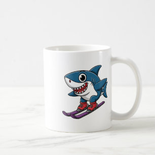 Taza De Café Tiburón de esquí Cartoon Deportes de nieve alpina 