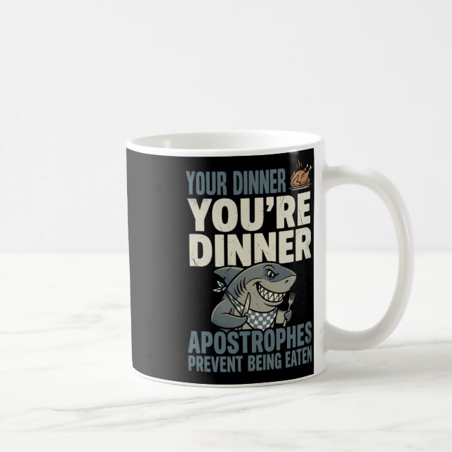 Taza De Café Tiburón de gramática divertida profesor de inglés  (Derecha)