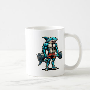 Taza De Café Tiburón divertido y genial levantando pesas cultur
