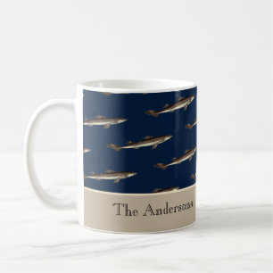 Taza De Café Tiburón Personalizado Azul Marino Arena Náutico