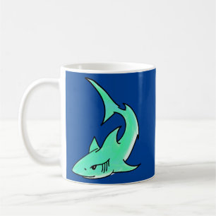 Taza De Café tiburón sonriente de dibujos animados azul verde m