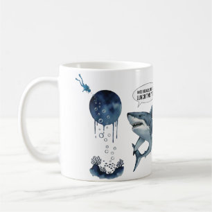 Taza De Café Tiburón y buzo divertidos
