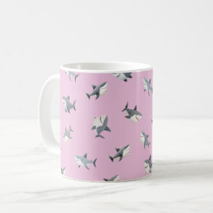 Taza De Café Tiburones con Acuarela Salpicada sobre Rosa Claro