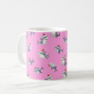 Taza De Café Tiburones de Navidad Lanzados sobre Rosa