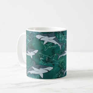 Taza De Café Tiburones, marinos, marinos, peces, depredadores,