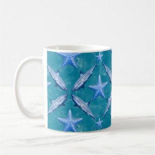 Taza De Café Tiburones Starfish Ocean Life Nautical Coastal Blu