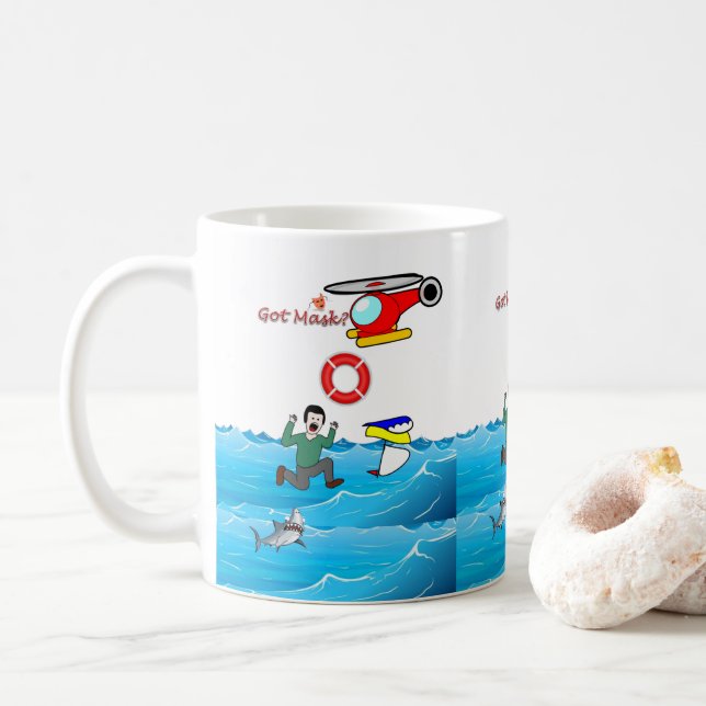 Taza De Café ¿Tienes una máscara? Man Drowning Mug (Con donut)