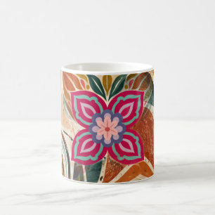 Taza De Café Tierra y Cielo Floral Simétrica de Arte Popular