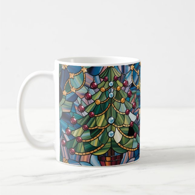 Taza De Café Tiffany-Style Stained Glass Christmas Tree (Izquierda)