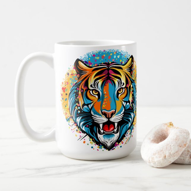 Taza De Café Tiger Head Rainbow colors paint stains (Con donut)