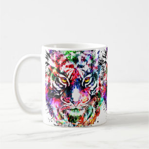 Taza De Café Tiger Mug Dibujo de tigre colorido Arte abstra
