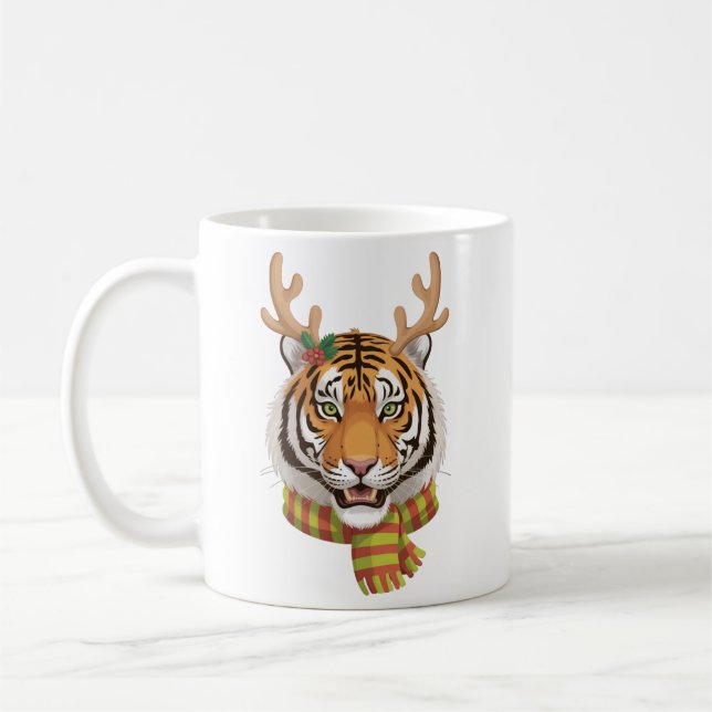 Taza De Café Tiger Reindeer Christmas Animal With Antlers Xmas  (Izquierda)